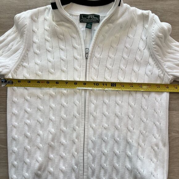 Lauren Ralph Lauren Cable Knit White Zip Up Women's-Size L - Picture 7 of 7